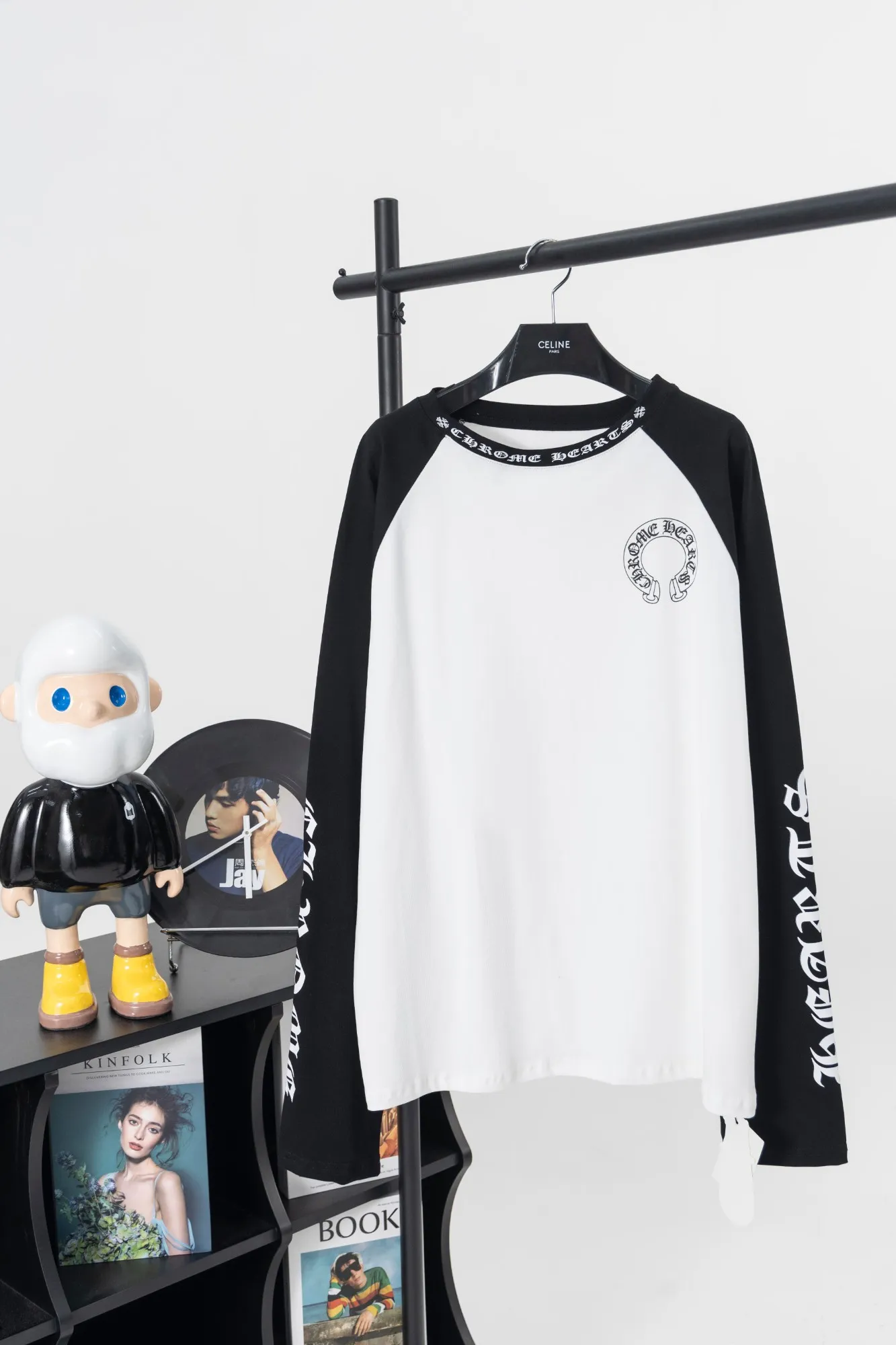 P150 Style #k01 Chrome Hearts/Chrome Heart 23ss Sanskrit horseshoe stitching printed popular long-sleeved T-shirt 260g 70 pure cotton double yarn, skin-friendly, comfortable, soft and breathable, matching thread, long-term washing without deformation Color: white black white blue -Size: S M L XL